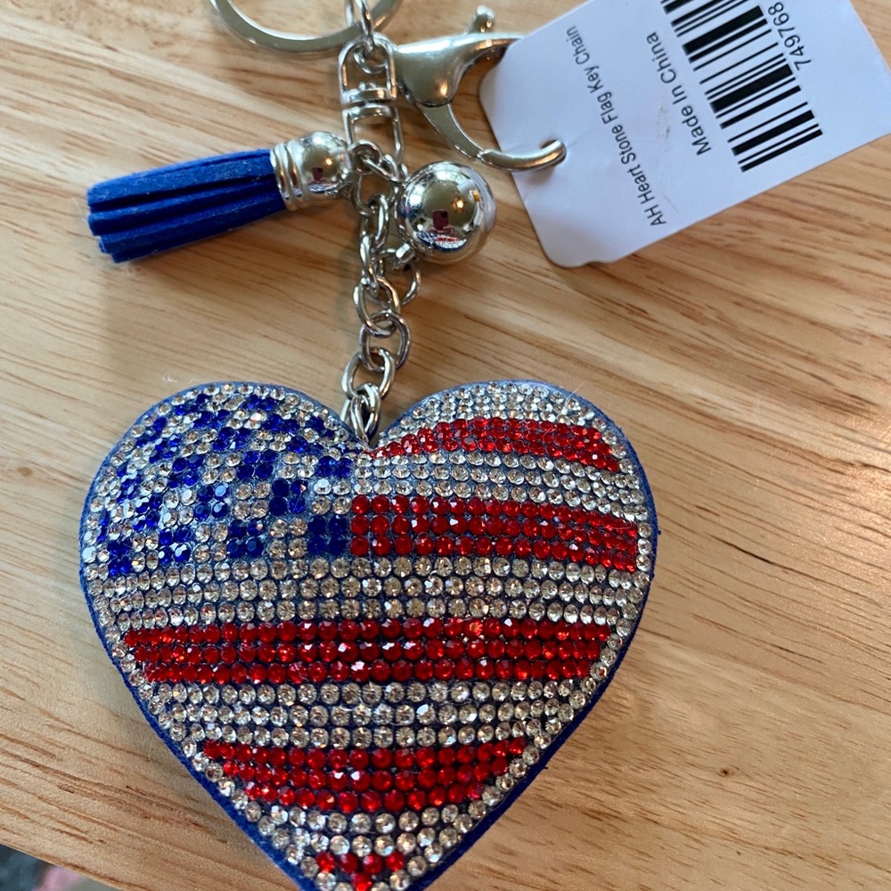 USA Flag Heart Keychain